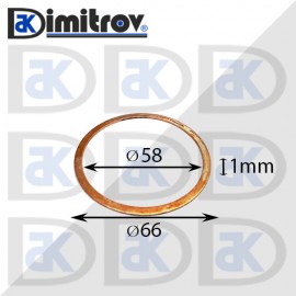 Дифтунга Ø 58 х Ø 66 х 1 mm медна